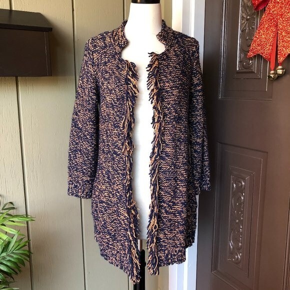 Anthropologie Sparrow Marled Peat Fringe Cardigan - Size S - Picture 2 of 8